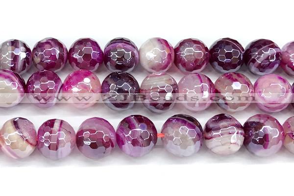 CAA5999 15 inches 14mm faceted round AB-color line agate beads