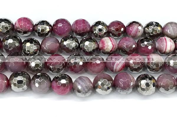 CAA6015 15 inches 12mm faceted round electroplated line agate beads