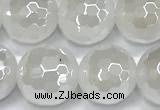 CAA6032 15 inches 10mm faceted round AB-color white agate beads