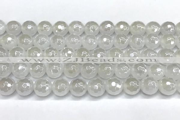 CAA6032 15 inches 10mm faceted round AB-color white agate beads