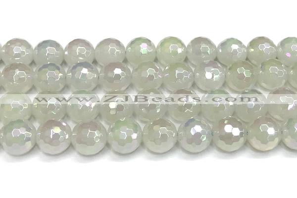 CAA6037 15 inches 12mm faceted round AB-color white agate beads