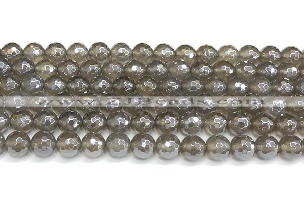 CAA6039 15 inches 8mm faceted round AB-color grey agate beads