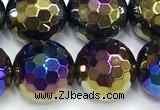 CAA6056 15 inches 10mm faceted round AB-color black agate beads