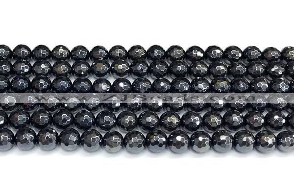 CAA6059 15 inches 8mm faceted round AB-color black agate beads