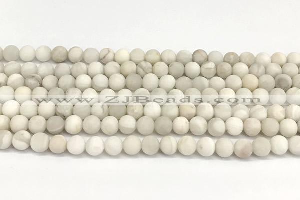 CAA6076 15 inches 6mm round matte white crazy lace agate beads