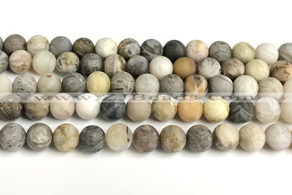 CAA6083 15 inches 10mm round matte bamboo leaf agate beads