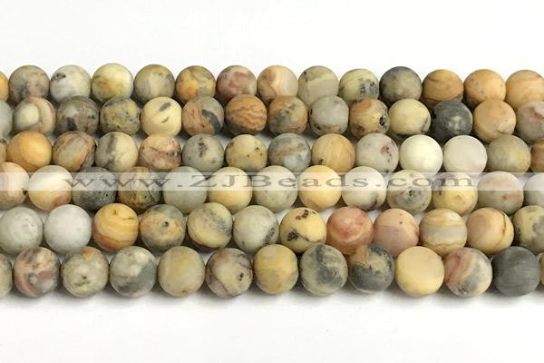 CAA6088 15 inches 10mm round matte yellow crazy lace agate beads