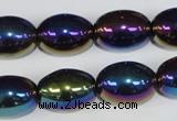 CAA853 15.5 inches 13*18mm rice AB-color black agate beads