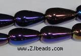 CAA856 15.5 inches 11*20mm teardrop AB-color black agate beads