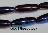 CAA858 15.5 inches 9*27mm rice AB-color black agate beads