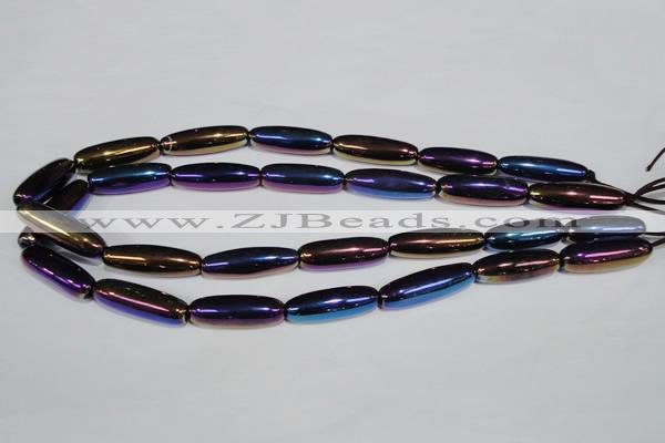 CAA858 15.5 inches 9*27mm rice AB-color black agate beads