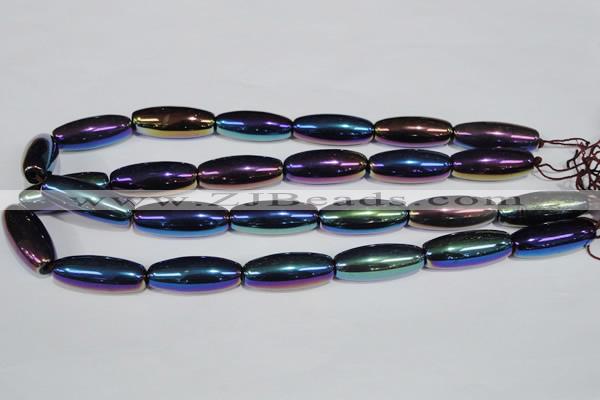 CAA859 15.5 inches 12*30mm rice AB-color black agate beads