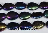CAA860 15.5 inches 10*14mm flat teardrop AB-color black agate beads