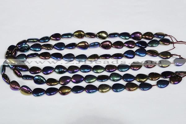 CAA860 15.5 inches 10*14mm flat teardrop AB-color black agate beads