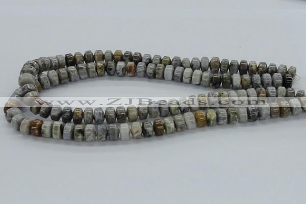 CAB140 15.5 inches 7*10mm roundel bamboo leaf agate beads