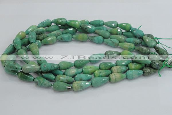 CAB16 15.5 inches 10*20mm faceted teardrop green grass agate beads