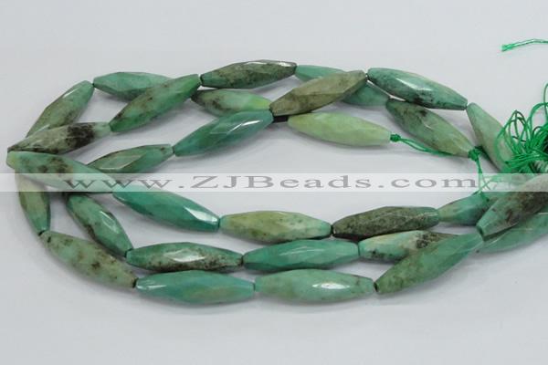 CAB22 15.5 inches 11*40mm faceted rice green grass agate beads