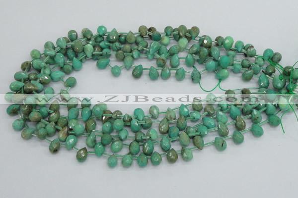 CAB23 15.5 inches 7*10mm faceted teardrop green grass agate beads