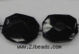 CAB326 15.5 inches 25*30mm faceted octagonal black agate gemstone beads