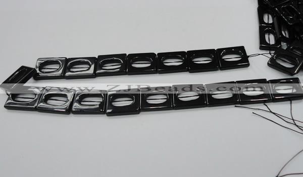 CAB328 15.5 inches 18*24mm hollow rectangle black agate gemstone beads