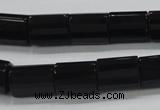 CAB334 15.5 inches 10*14mm faceted column black agate gemstone beads