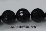 CAB346 15.5 inches 18mm faceted round black agate gemstone beads