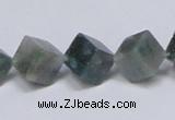 CAB401 15.5 inches 10*10mm inclined cube moss agate gemstone beads