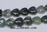 CAB405 15.5 inches 10*10mm heart moss agate gemstone beads wholesale