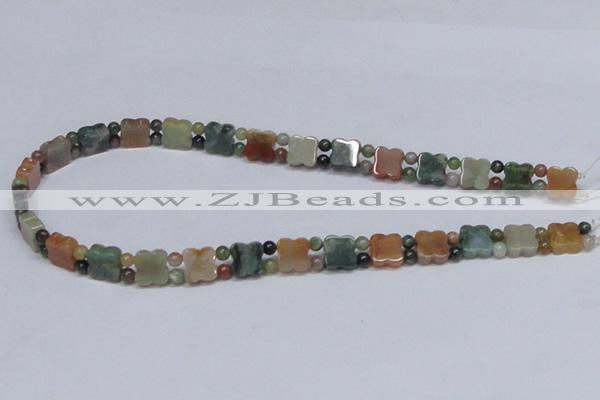 CAB469 15.5 inches flower & round double-drilled indian agate beads