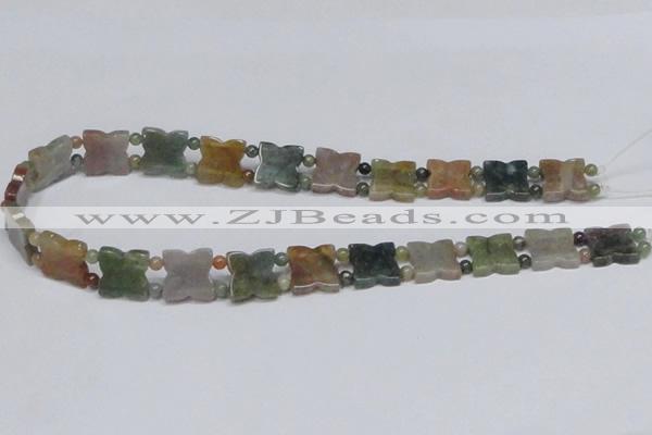 CAB470 15.5 inches flower & round double-drilled indian agate beads