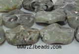 CAB574 15.5 inches 18*25mm wavy oval silver needle agate gemstone beads