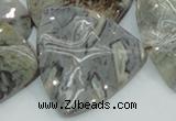 CAB580 15.5 inches 40*40mm wavy triangle silver needle agate beads