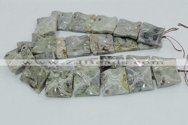 CAB586 15.5 inches 30*30mm wavy square silver needle agate beads