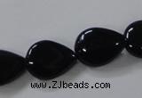 CAB747 15.5 inches 13*18mm flat teardrop black agate gemstone beads