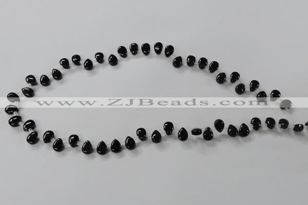 CAB752 15.5 inches 6*8mm top-drilled flat teardrop black agate beads