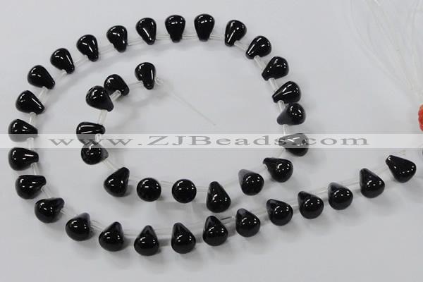 CAB754 15.5 inches 8*10mm top-drilled teardrop black agate beads