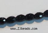 CAB790 15.5 inches 8*10mm faceted rice black agate gemstone beads