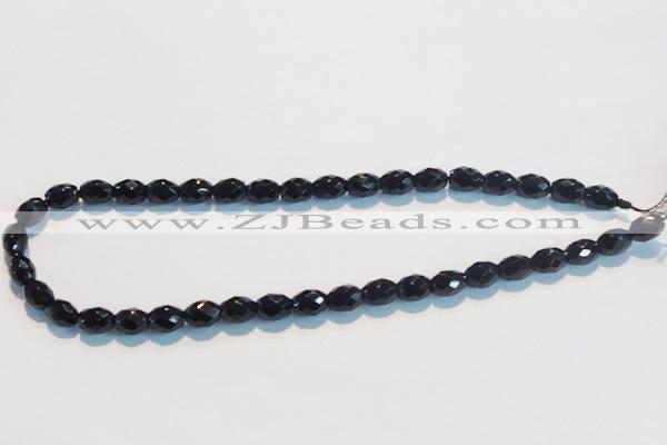 CAB790 15.5 inches 8*10mm faceted rice black agate gemstone beads