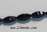 CAB793 15.5 inches 8*16mm faceted rice black agate gemstone beads