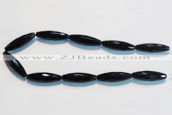 CAB795 15.5 inches 12*40mm faceted rice black agate gemstone beads