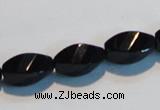 CAB796 15.5 inches 8*16mm faceted & twisted rice black agate beads