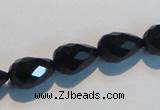 CAB799 15.5 inches 9*14mm faceted teardrop black gemstone agate beads