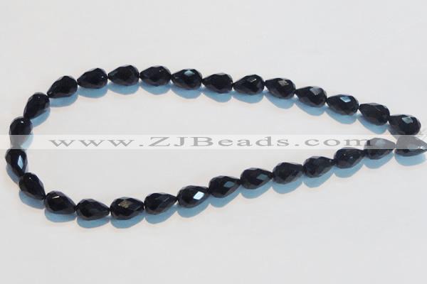 CAB799 15.5 inches 9*14mm faceted teardrop black gemstone agate beads