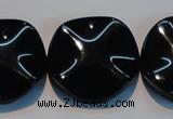 CAB827 15.5 inches 30mm wavy coin black agate gemstone beads wholesale