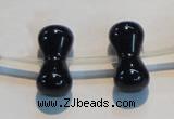 CAB829 10*20mm dumbbell-shaped black agate gemstone beads