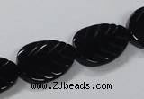 CAB853 15.5 inches 15*20mm leaf black agate gemstone beads wholesale