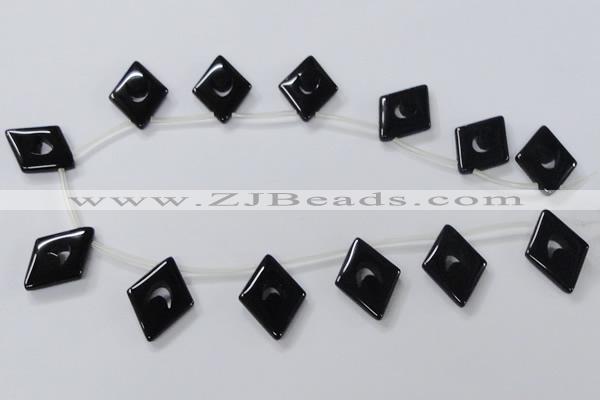 CAB870 22*40mm top-drilled rhombic black agate gemstone beads wholesale