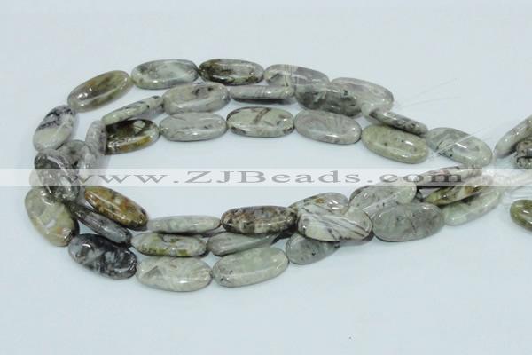 CAB91 15.5 inches 15*30mm oval silver needle agate gemstone beads