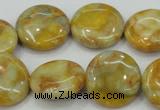 CAB944 15.5 inches 20mm flat round yellow crazy lace agate beads