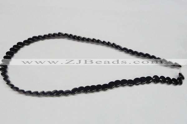 CAB980 15.5 inches 8mm flat round black agate gemstone beads wholesale